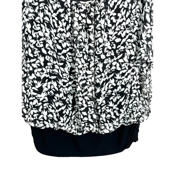 AB Studio Women's L Layered Chiffon Blouse with Floral Print Black & White - Picture 3 of 11